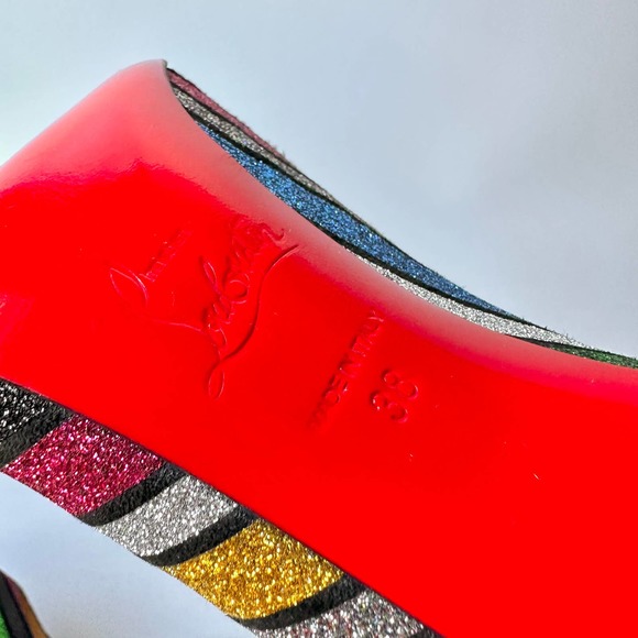 Christian Louboutin Stripy Glitter Pigalle Follies Limite Edition Size 38 100m - Picture 6 of 9